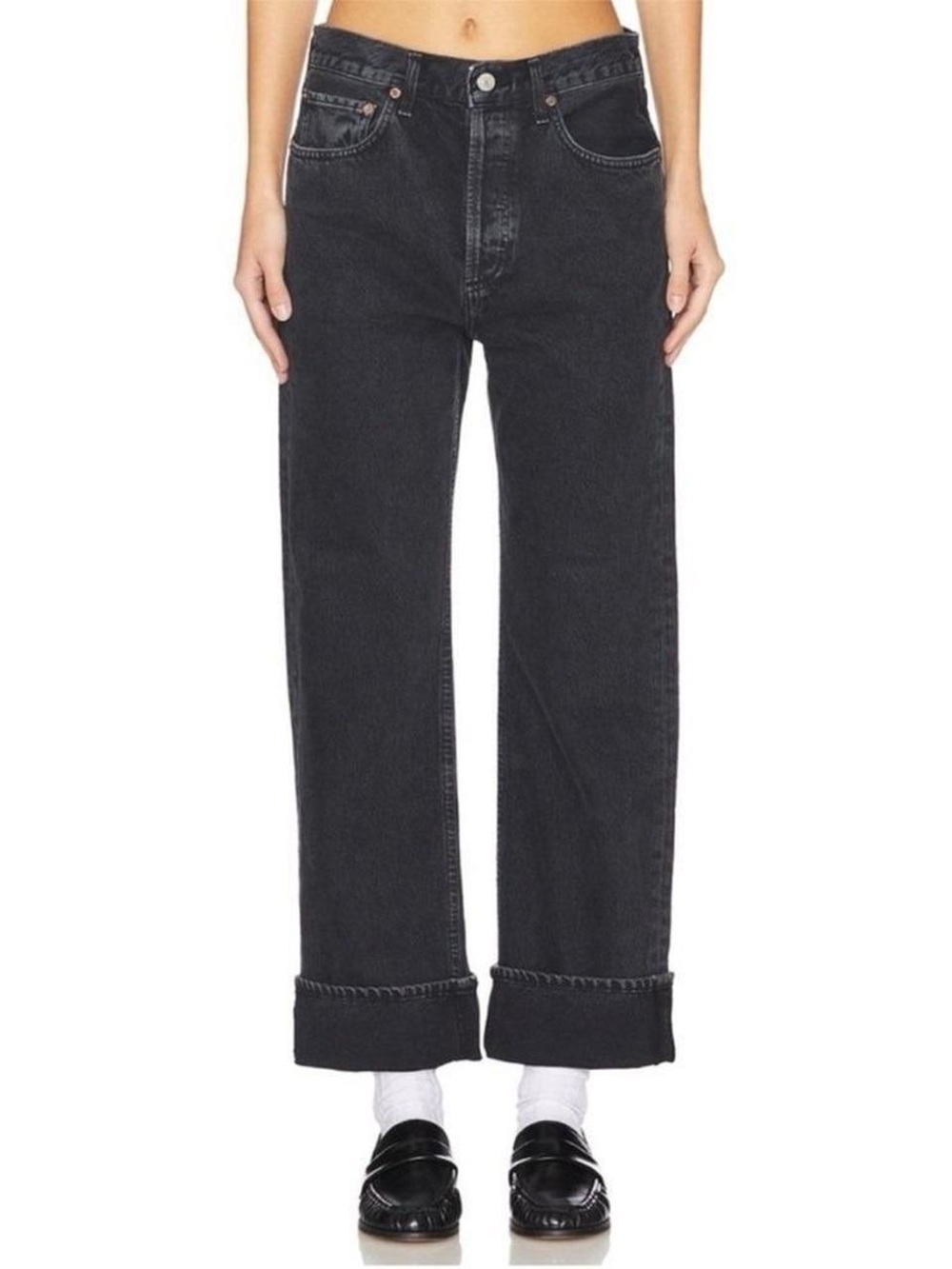 Agolde Black High-Rise Straight Cuffed Leg Jeans